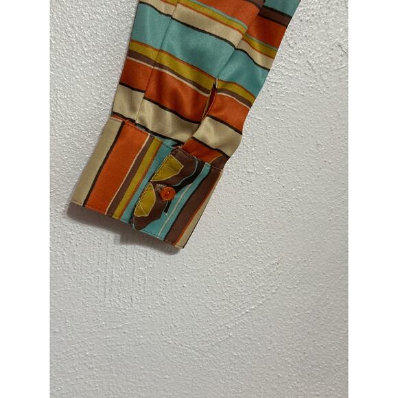 VTG 90s Does 70s daModa Boho Hippie Stripe Floral Shirt Dress S Brown Crunchy - Picture 3 of 14